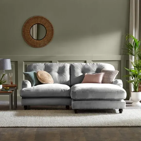 Corner Chaise Sofa - Grey, Velvet