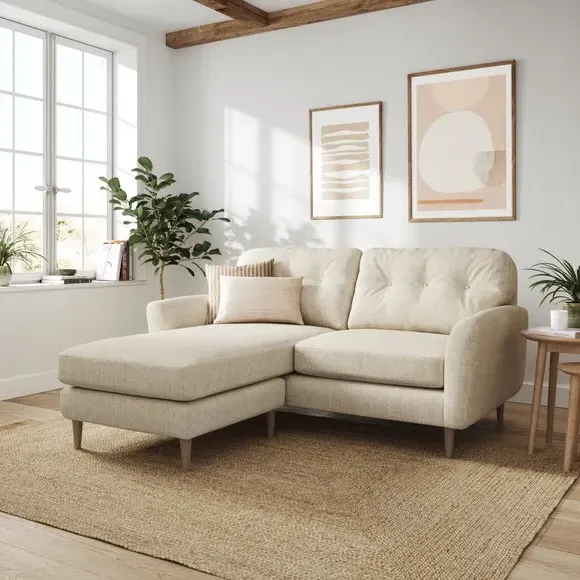 Corner Chaise Sofa Reversible - Ivory, Polyester