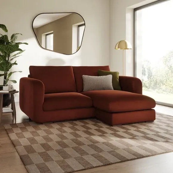Corner Chaise Sofa Reversible - Orange, Velvet