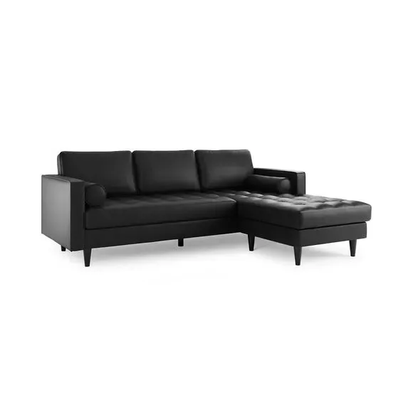 Corner Chaise Sofa with Bolsters - Black, Faux Leather