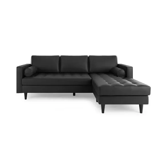 Corner Chaise Sofa with Bolsters - Black, Faux Leather