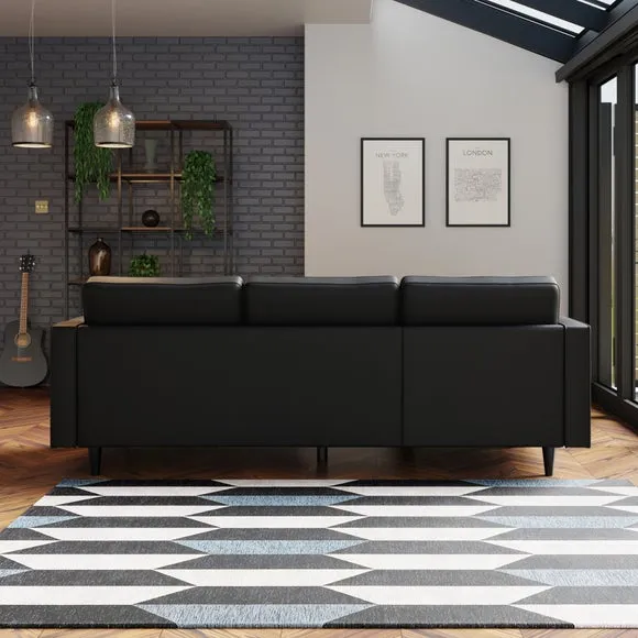 Corner Chaise Sofa with Bolsters - Black, Faux Leather