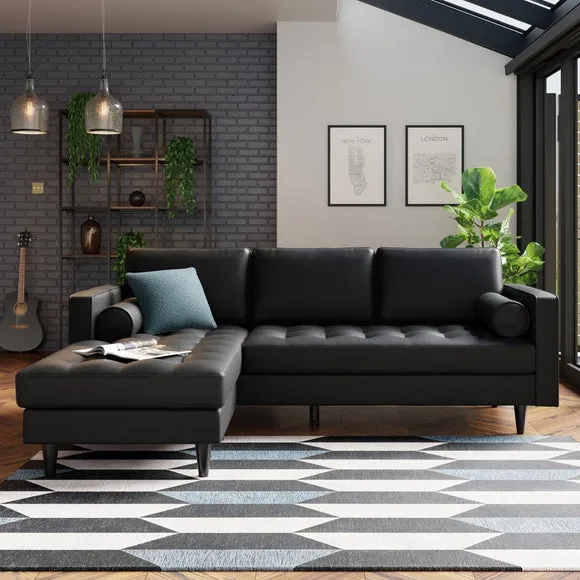 Corner Chaise Sofa with Bolsters - Black, Faux Leather image