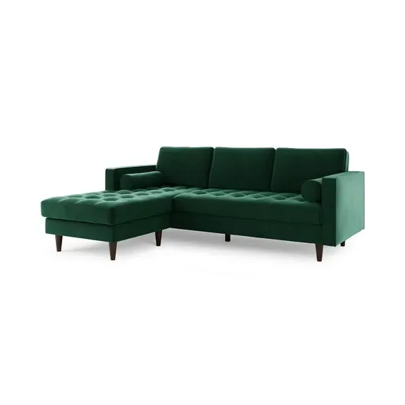Corner Chaise Sofa with Bolsters - Green, Velvet