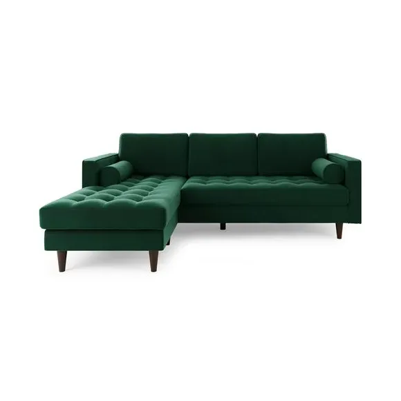 Corner Chaise Sofa with Bolsters - Green, Velvet