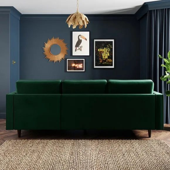 Corner Chaise Sofa with Bolsters - Green, Velvet