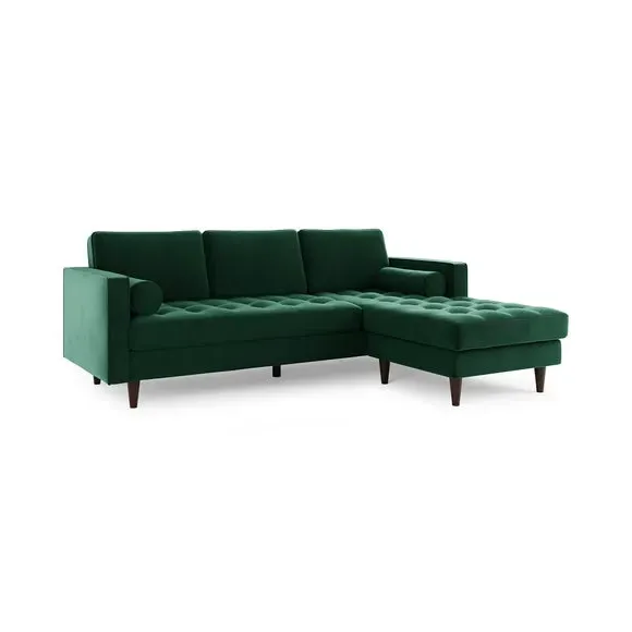 Corner Chaise Sofa with Bolsters - Green, Velvet