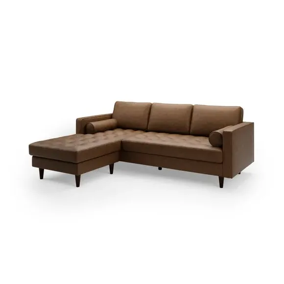 Corner Chaise Sofa with Bolsters - Mocha, Faux Leather