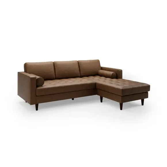 Corner Chaise Sofa with Bolsters - Mocha, Faux Leather