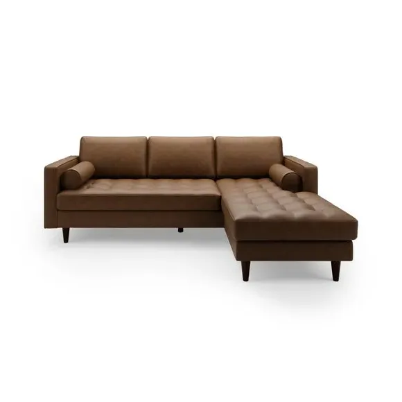 Corner Chaise Sofa with Bolsters - Mocha, Faux Leather
