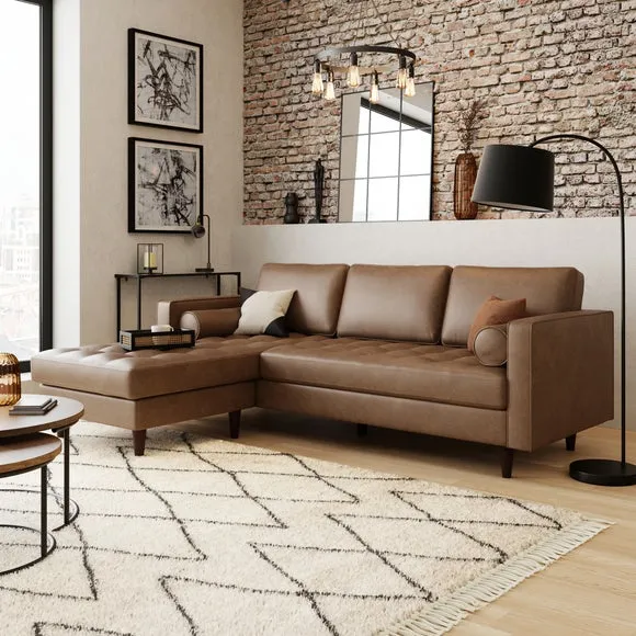 Corner Chaise Sofa with Bolsters - Mocha, Faux Leather