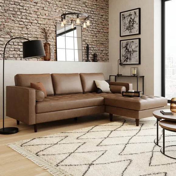 Corner Chaise Sofa with Bolsters - Mocha, Faux Leather