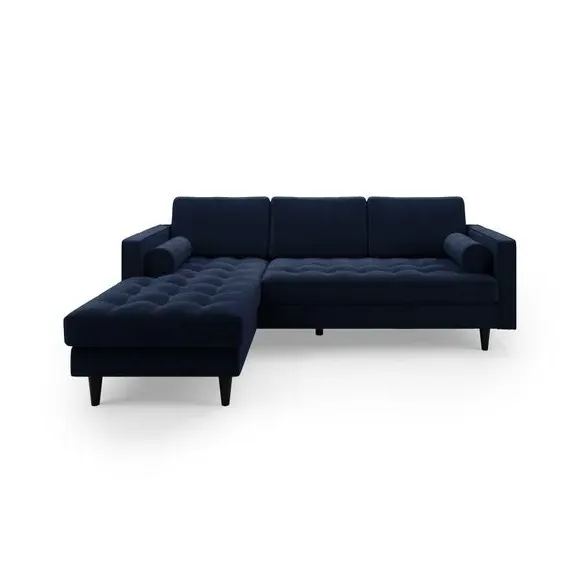 Corner Chaise Sofa with Bolsters - Navy, Velvet