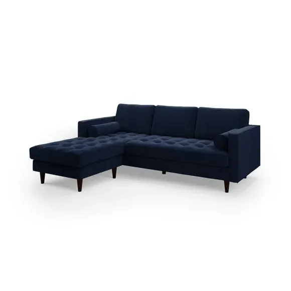 Corner Chaise Sofa with Bolsters - Navy, Velvet