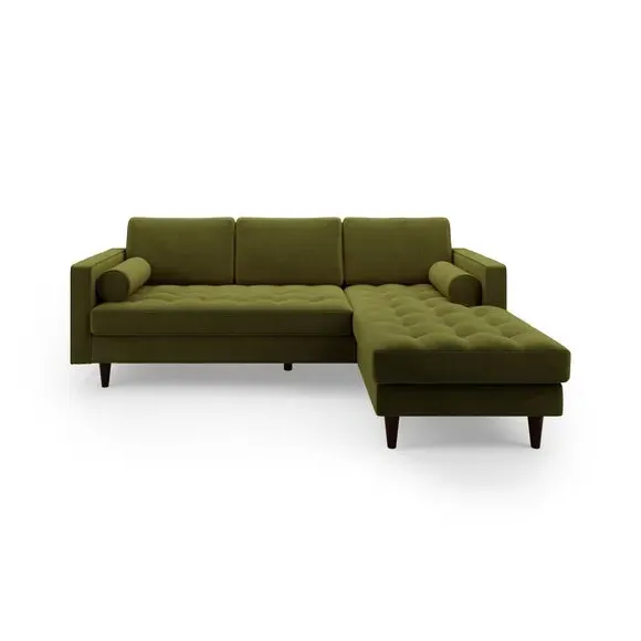 Corner Chaise Sofa with Bolsters - Olive, Velvet
