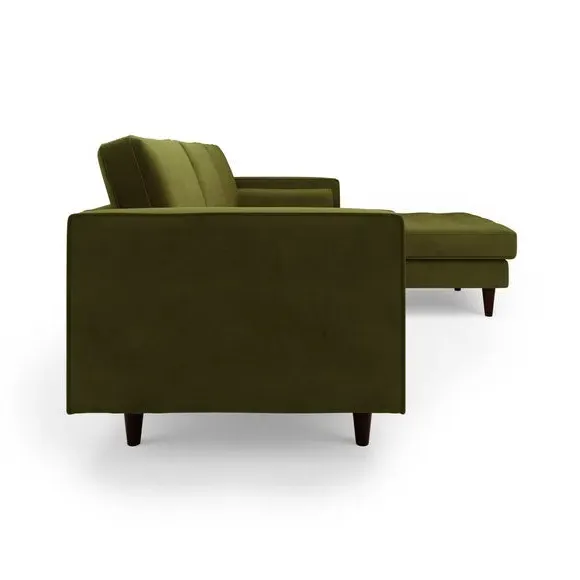 Corner Chaise Sofa with Bolsters - Olive, Velvet