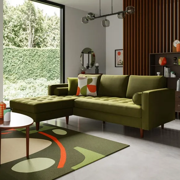 Corner Chaise Sofa with Bolsters - Olive, Velvet