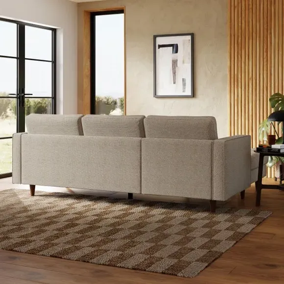 Corner Chaise Sofa with Buttons - Natural, Boucle
