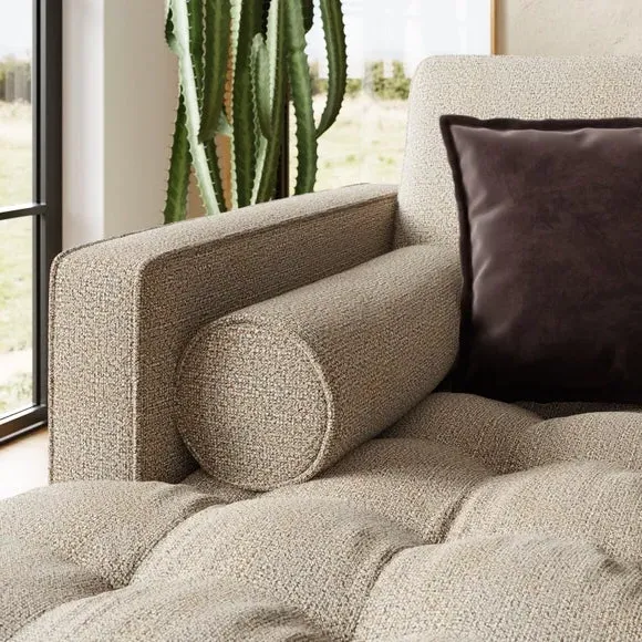 Corner Chaise Sofa with Buttons - Natural, Boucle