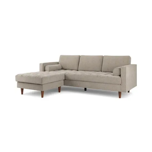 Corner Chaise Sofa with Buttons - Natural, Boucle