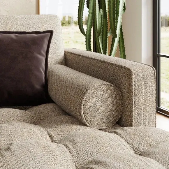 Corner Chaise Sofa with Buttons - Natural, Boucle