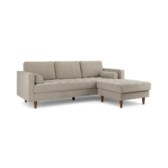 Corner Chaise Sofa with Buttons - Natural, Boucle