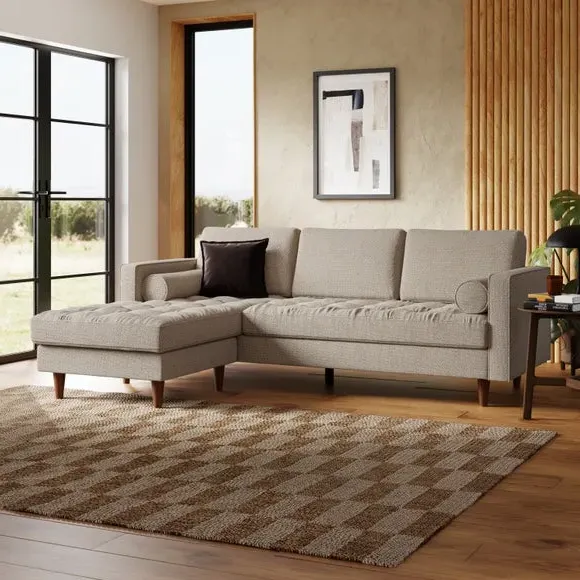 Corner Chaise Sofa with Buttons - Natural, Boucle image