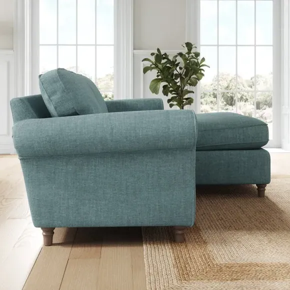 Corner Chaise Sofa with Curved Arms - Aqua, Chenille
