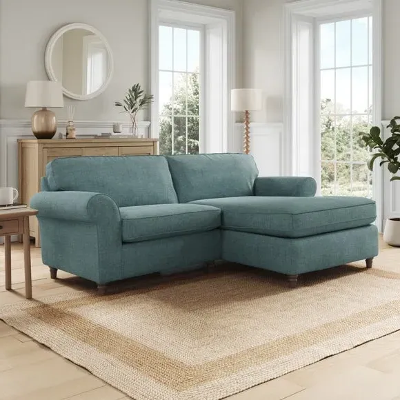 Corner Chaise Sofa with Curved Arms - Aqua, Chenille image
