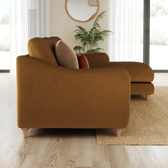 Corner Chaise Sofa with Curved Arms - Caramel, Velvet