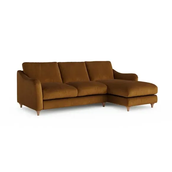 Corner Chaise Sofa with Curved Arms - Caramel, Velvet