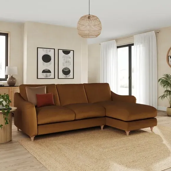 Corner Chaise Sofa with Curved Arms - Caramel, Velvet image