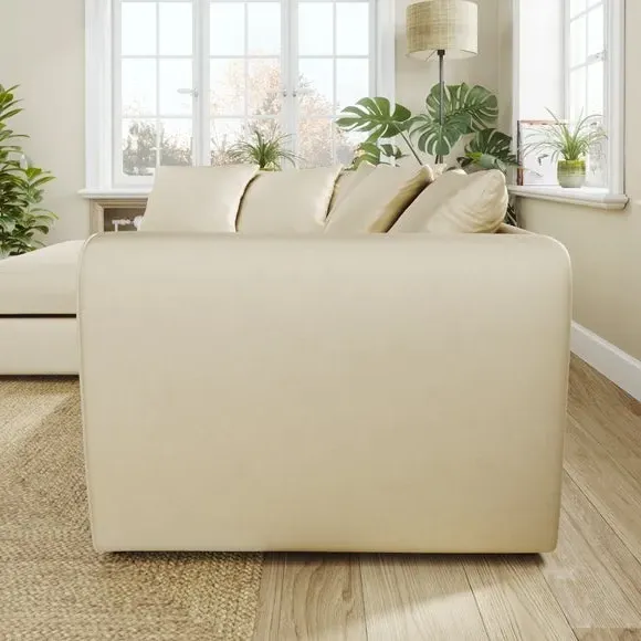 Corner Chaise Sofa with Curved Arms - Champagne, Velvet
