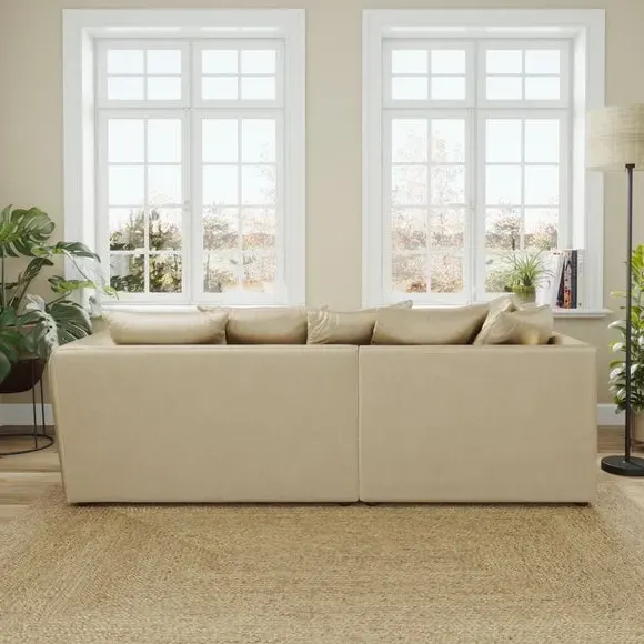 Corner Chaise Sofa with Curved Arms - Champagne, Velvet