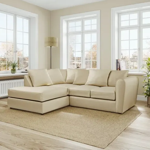 Corner Chaise Sofa with Curved Arms - Champagne, Velvet image