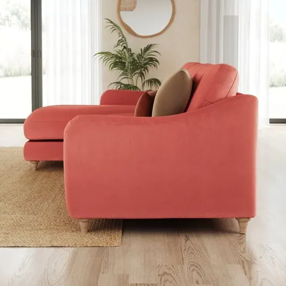 Corner Chaise Sofa with Curved Arms - Clay, Velvet