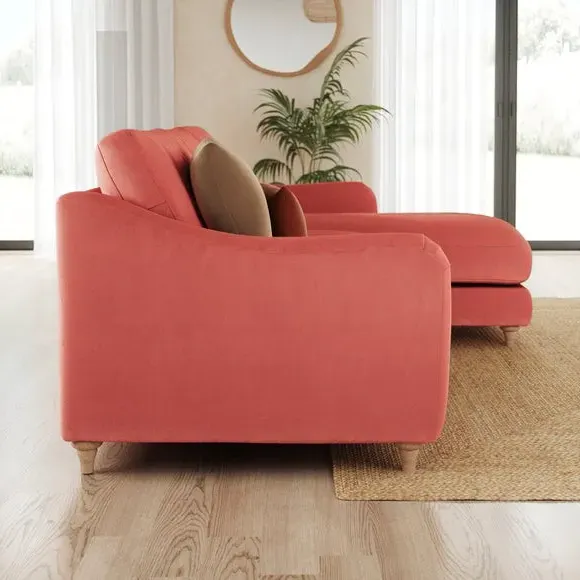 Corner Chaise Sofa with Curved Arms - Clay, Velvet