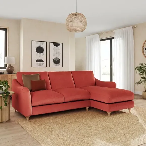 Corner Chaise Sofa with Curved Arms - Clay, Velvet