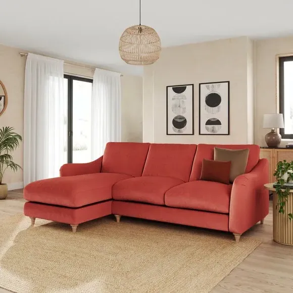 Corner Chaise Sofa with Curved Arms - Clay, Velvet
