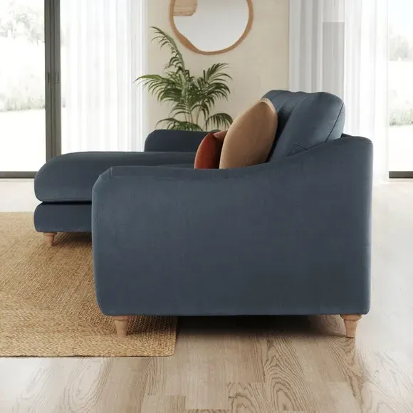 Corner Chaise Sofa with Curved Arms - Denim, Velvet