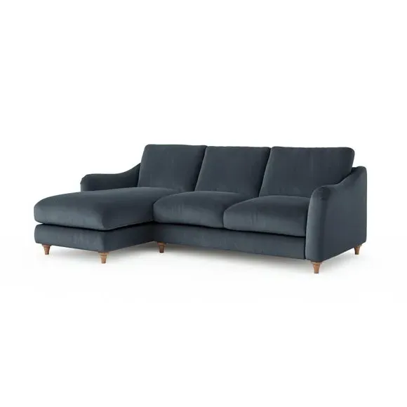 Corner Chaise Sofa with Curved Arms - Denim, Velvet