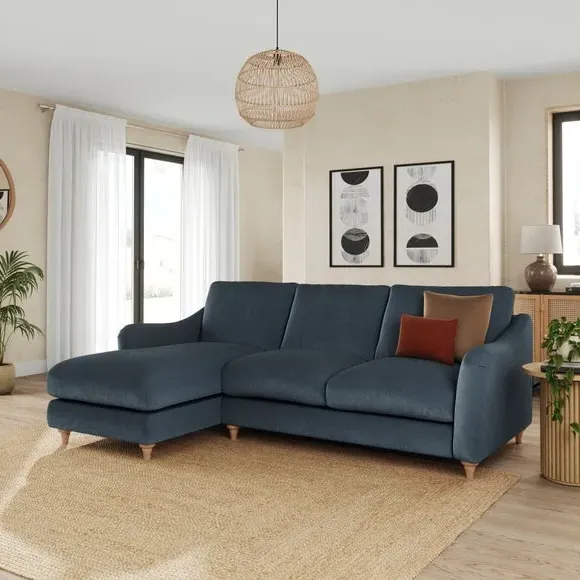 Corner Chaise Sofa with Curved Arms - Denim, Velvet