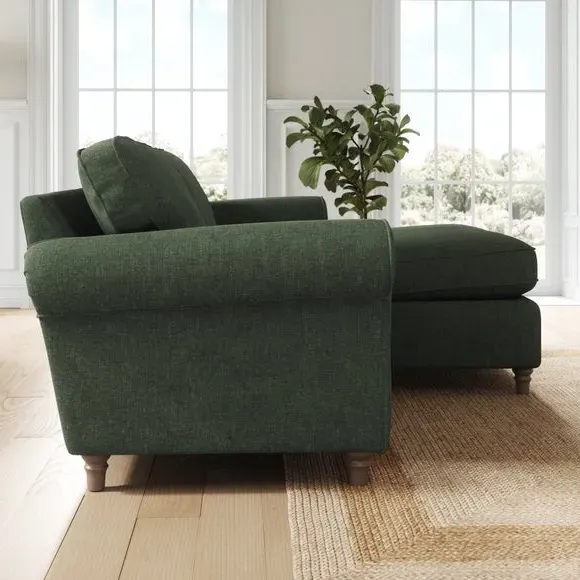 Corner Chaise Sofa with Curved Arms - Green, Chenille