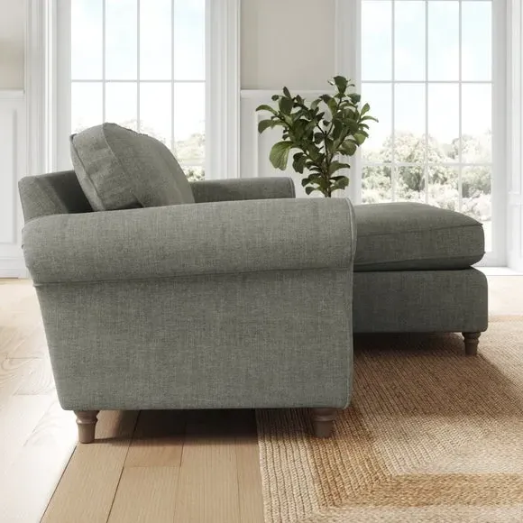 Corner Chaise Sofa with Curved Arms - Grey, Chenille