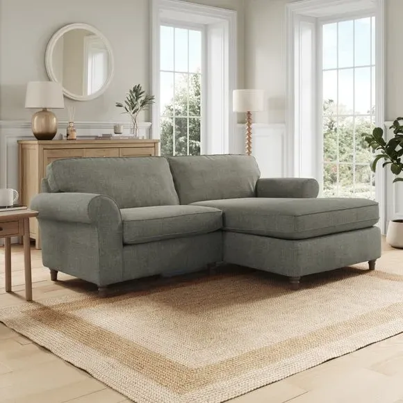 Corner Chaise Sofa with Curved Arms - Grey, Chenille