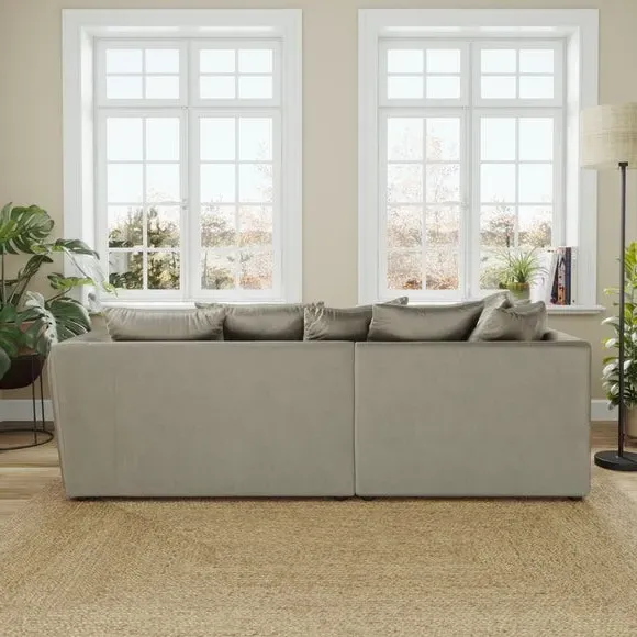 Corner Chaise Sofa with Curved Arms - Grey, Velvet