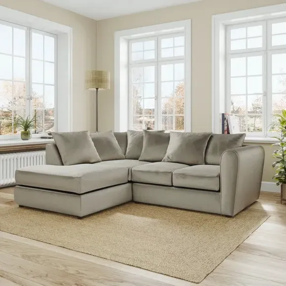 Corner Chaise Sofa with Curved Arms - Grey, Velvet