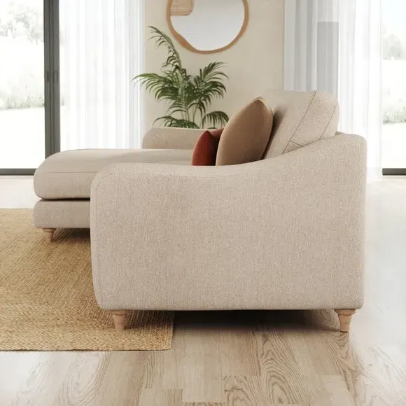 Corner Chaise Sofa with Curved Arms - Natural, Fabric