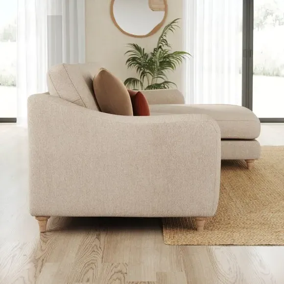 Corner Chaise Sofa with Curved Arms - Natural, Fabric