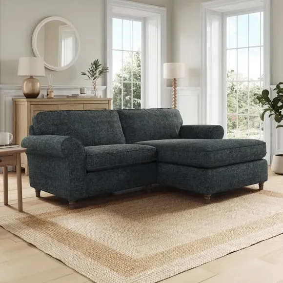 Corner Chaise Sofa with Curved Arms - Navy